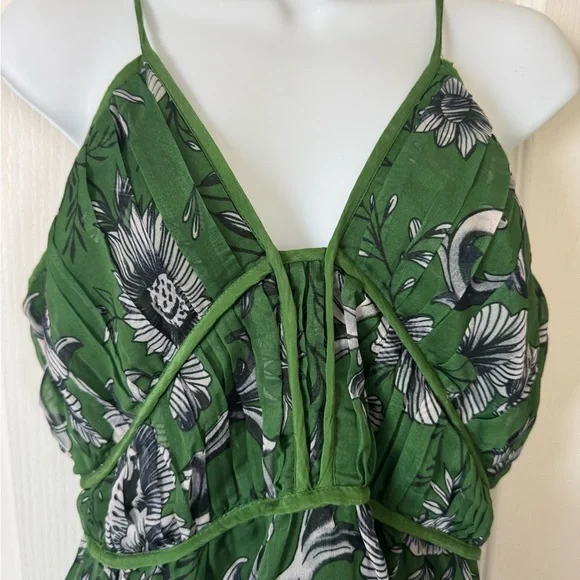 Large Anthropologie Penny Green Floral V-neck Midi Dress - Picture 4 of 10